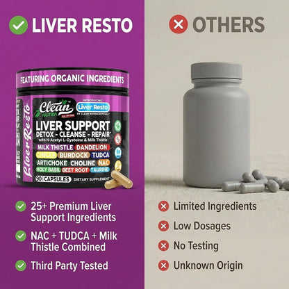 Clean Nutraceuticals Liver Cleanse Detox & Repair | Milk Thistle Supplement + NAC, TUDCA, Dandelion Root, Artichoke, Choline, Ginger, Beet Root, Burdock, Taurine, Liver Support 90 Capsules