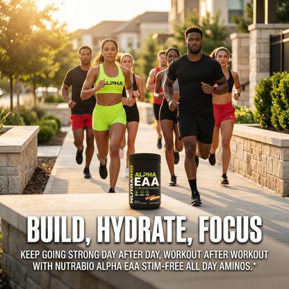 NutraBio Alpha EAA - All-Day Amino Acids for Muscle Growth and Hydration - Essential Amino Acids with Nootropics & Adaptogens- Full Spectrum EAA BCAA Powder - 30 Servings - Strawberry Lemon