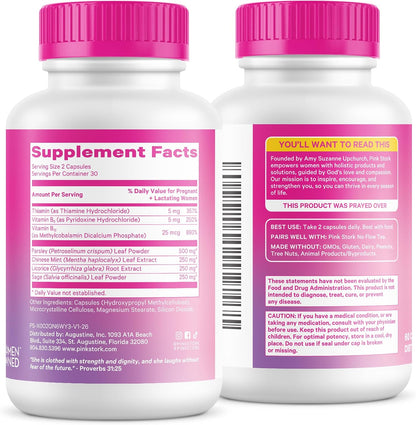 Pink Stork No Flow: Dry Up Breast Milk Supply with Sage, Parsley, and B Vitamins, Postpartum Essentials for Women to Stop Breastfeeding and Decrease Milk Production, 60 Capsules