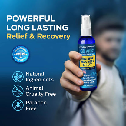 OWELL NATURALS Deep Penetrating Pain Relief Liquid Spray, Fast-Acting, Long Lasting, Natural Relief for Muscle Aches, Joint Pain, Stiffness, Quick Dry Formula, 3.5 oz