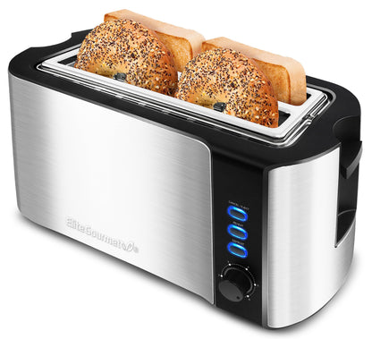 Elite Gourmet ECT-3100 Long Slot 4 Slice Toaster, Reheat, 6 Toast Settings, Defrost