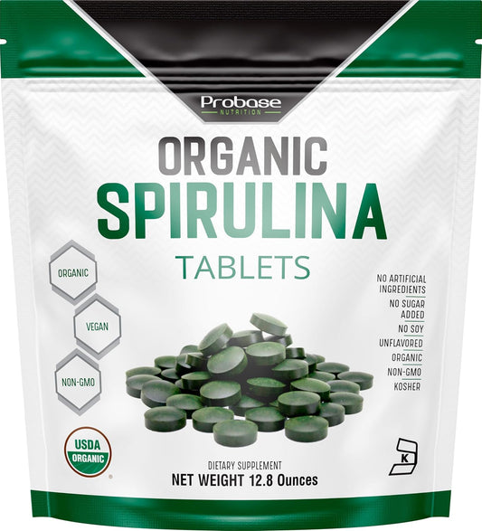 Probase Nutrition Organic Spirulina Supplement, 3000MG, 720 Tablets | 4 Month Supply, No Filler & Non-GMO, Rich in Vegan Protein, Vitamins & Prebiotics, Premium Spirulina Pills