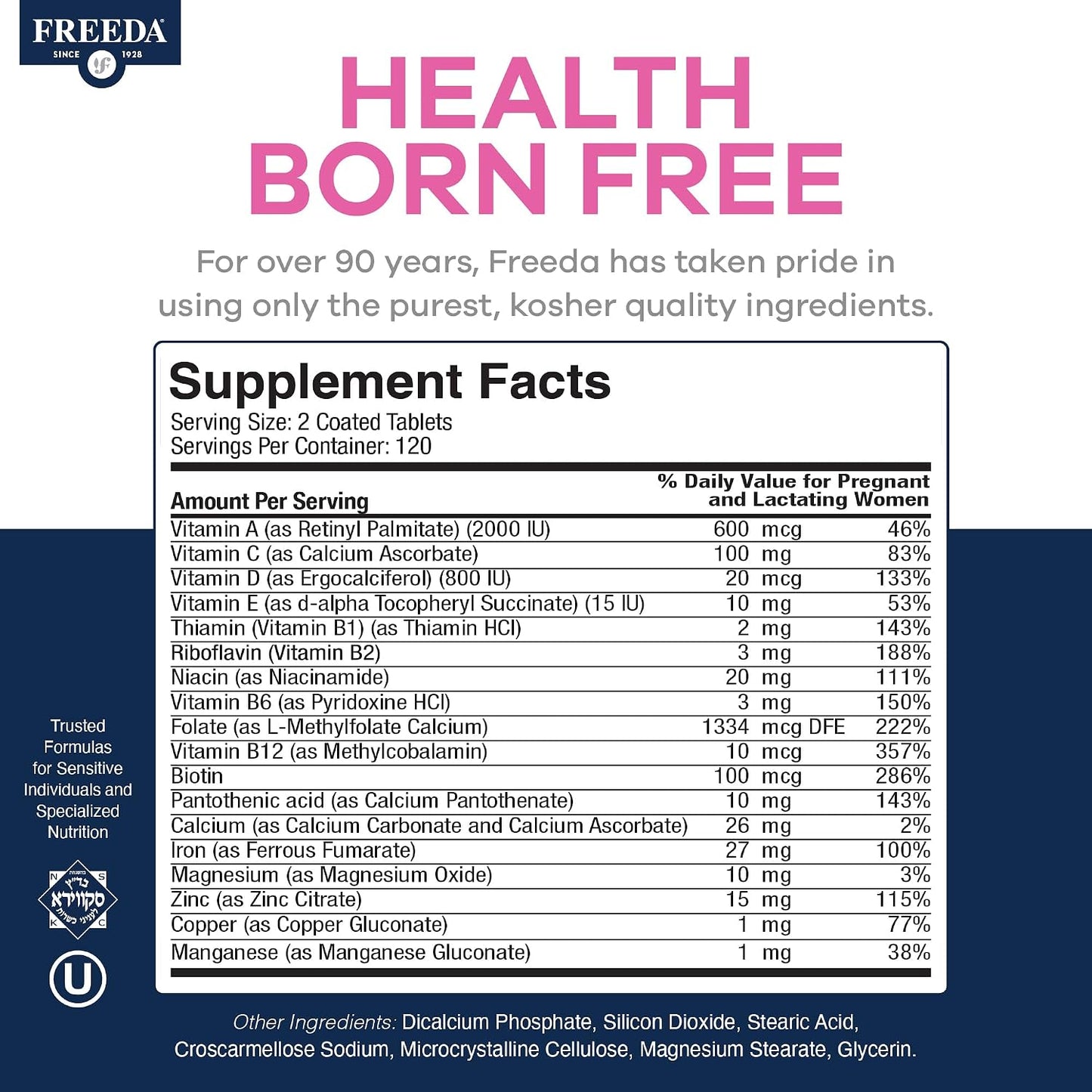 FREEDA Mini Prenatal Vitamins for Pregnant Women – 240 Tiny Tablets | Supports Mother & Baby Nutrition – Includes Methylfolate, Calcium, & Essential Nutrients – Vegan, Kosher, Easy-to-Swallow