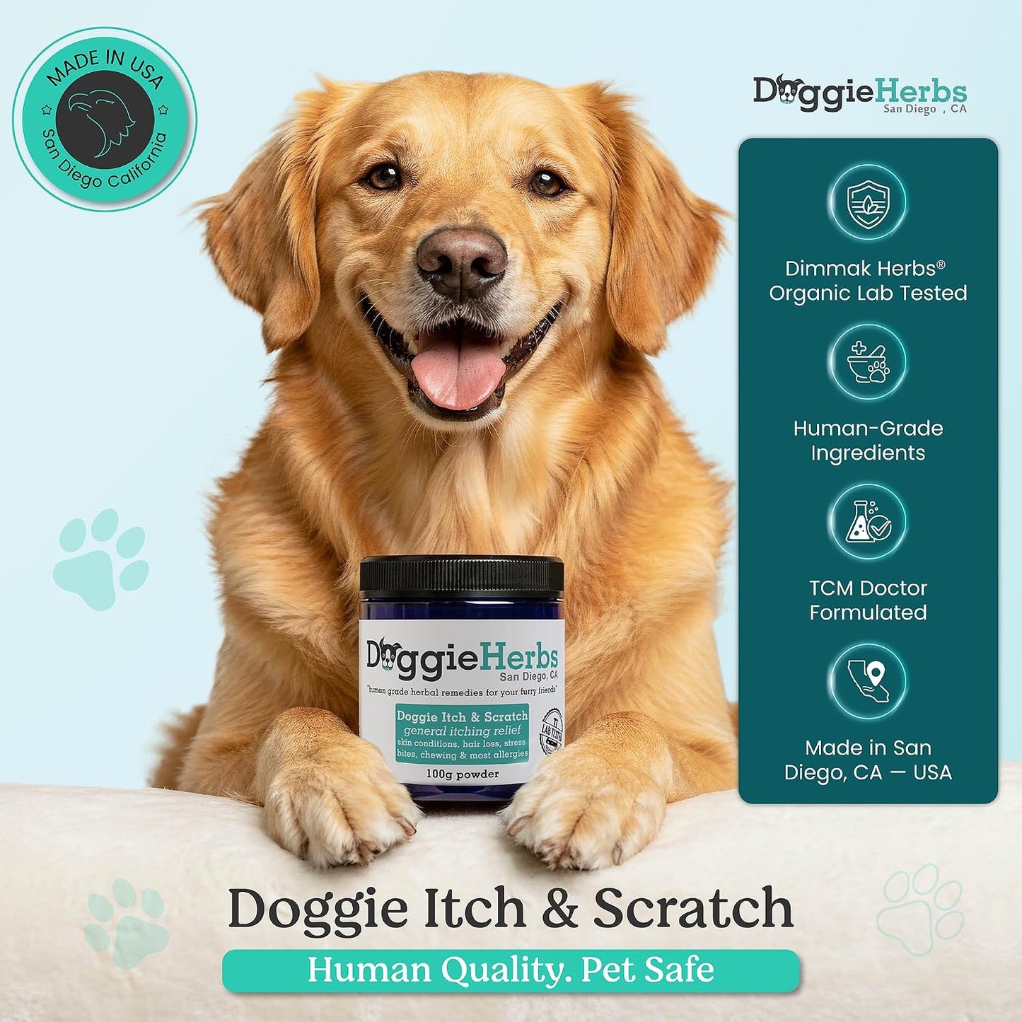 Natural Itch Relief & Allergy Support- TCM Herbal Powder for Hot Spots, Scratching & Yeast- Clears Damp Heat & Soothes Skin from Within- Human Grade, Doctor Formulated, 100% Natural