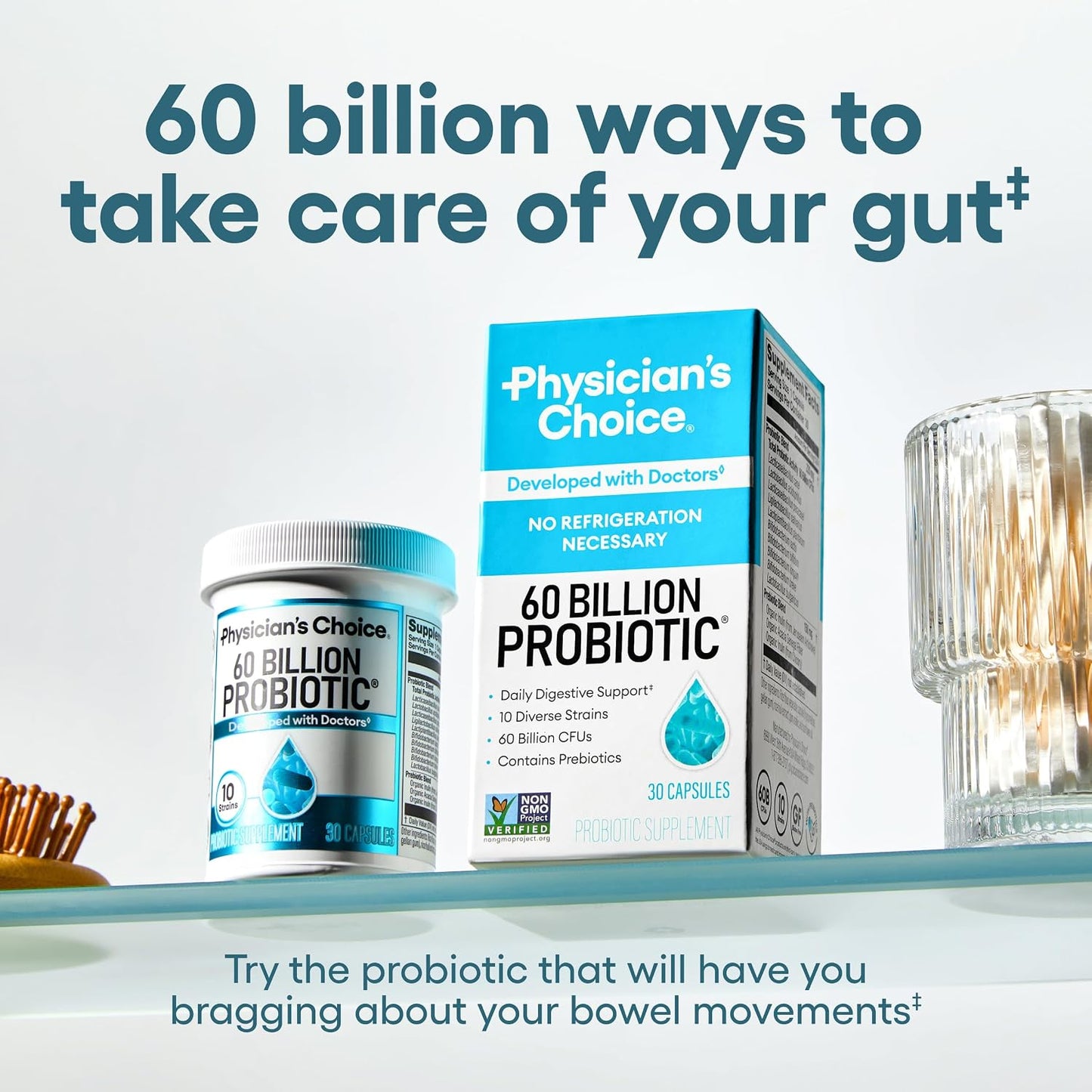 Physician's CHOICE - Optimal Gut Health Bundle: 60 Billion Probiotics + Digestive Enzyme 90ct for Digestive Comfort and Immune Support