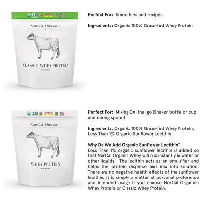 NorCal Organic Unflavored Whey Protein - 2lbs Bulk | 100% Grass-Fed, USDA Certified