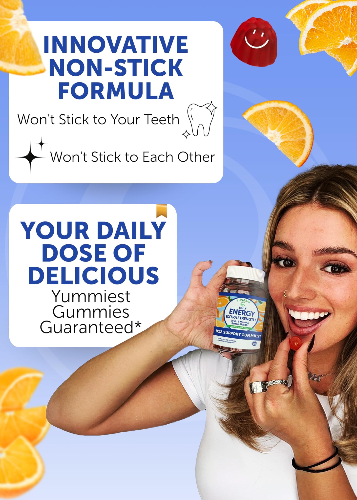 Lunakai USA Made Vegan Energy Gummies – Daily Energy Supplements, 60ct | Non-GMO 3000mcg Vitamin B12 Gummies for Women & Men – for Home or On‑the‑Go Use