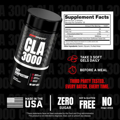 ProSupps CLA 3000 Lean Body Composition Support - Stim-Free Conjugated Linoleic Acid Workout Supplement for Weight Management & Appetite Support with Omega 6 Fatty Acid - Gym & Fitness - 90 Softgels