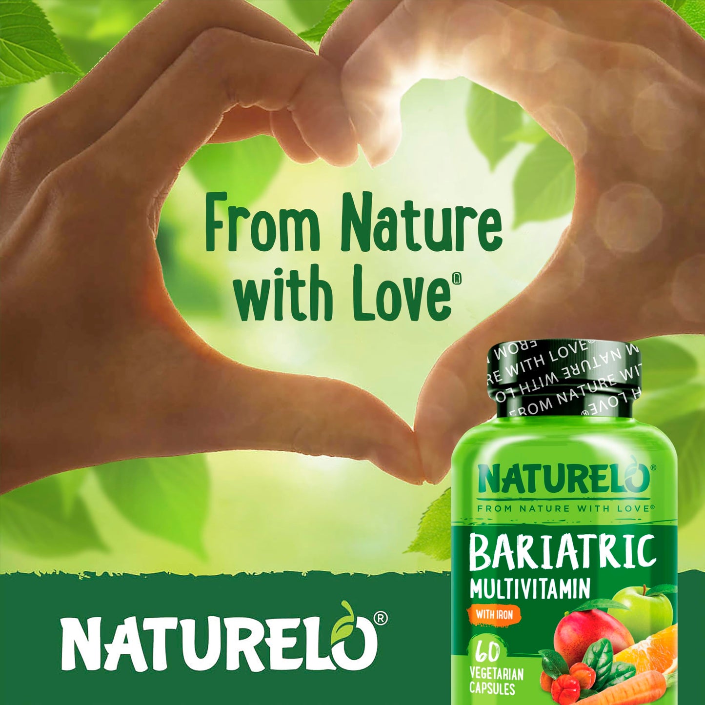 NATURELO Bariatric Multivitamin - One Daily with Iron - Supplement for Post Gastric Bypass Surgery Patients - Natural Whole Food Nutrition - 60 Veggie Capsules (Pack of 2)