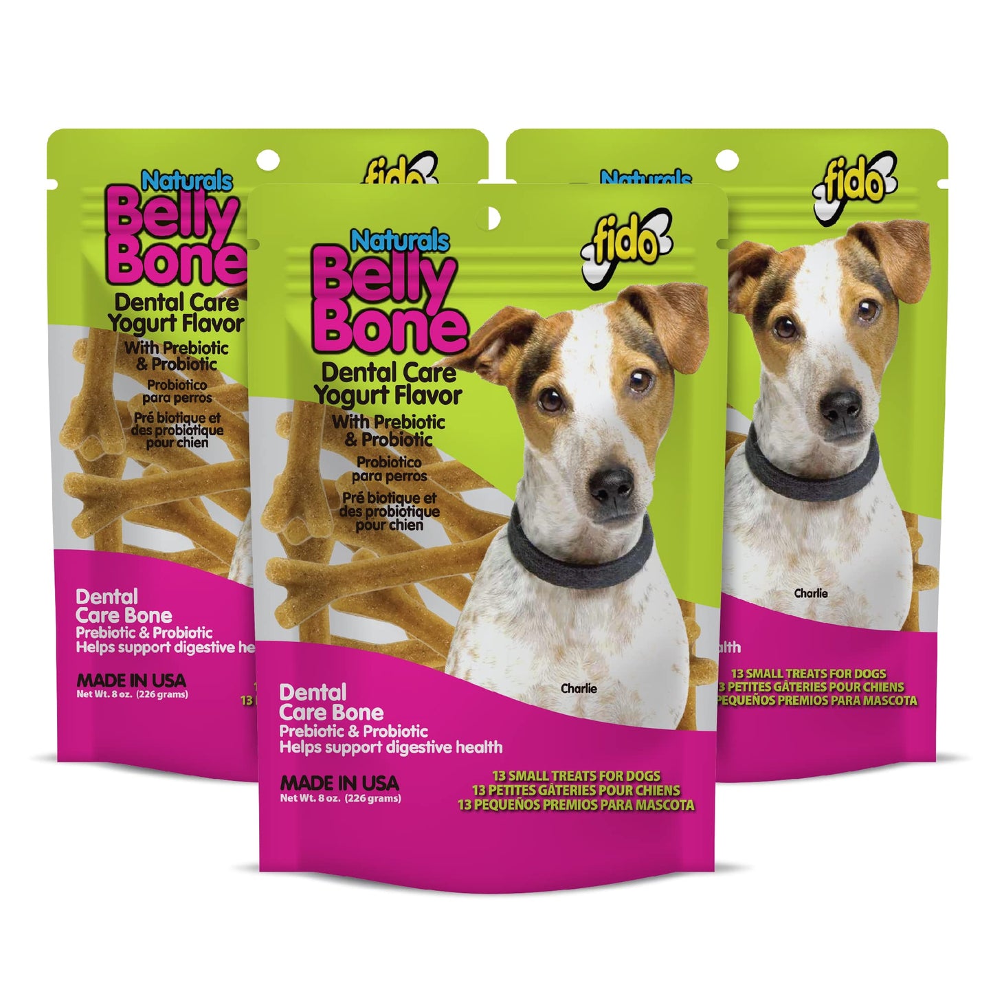 Fido Belly Bones for Dogs, Mini - 21 Count - Yogurt-Flavor Dental Treats for Small Dogs - Plaque & Tartar Control for Fresh Breath - Digestive Support - Made in USA