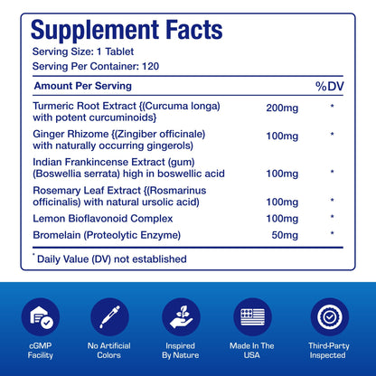 Pro ENZ Joint Support Supplement - Clinical Formula Turmeric Boswellia Supplement for Joint & Cartilage Mobility and Comfort Support Plus Eicosanoid Management with Proteolytic Enzymes (60 Tablets)