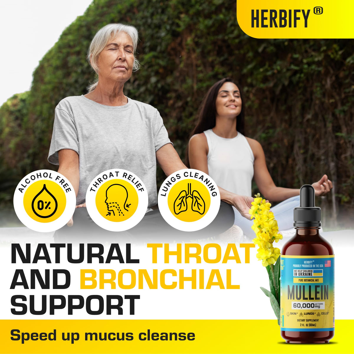 HERBIFY Mullein Drops - Lung Cleanse - Mullein Leaf Extract - Powerful Mullein