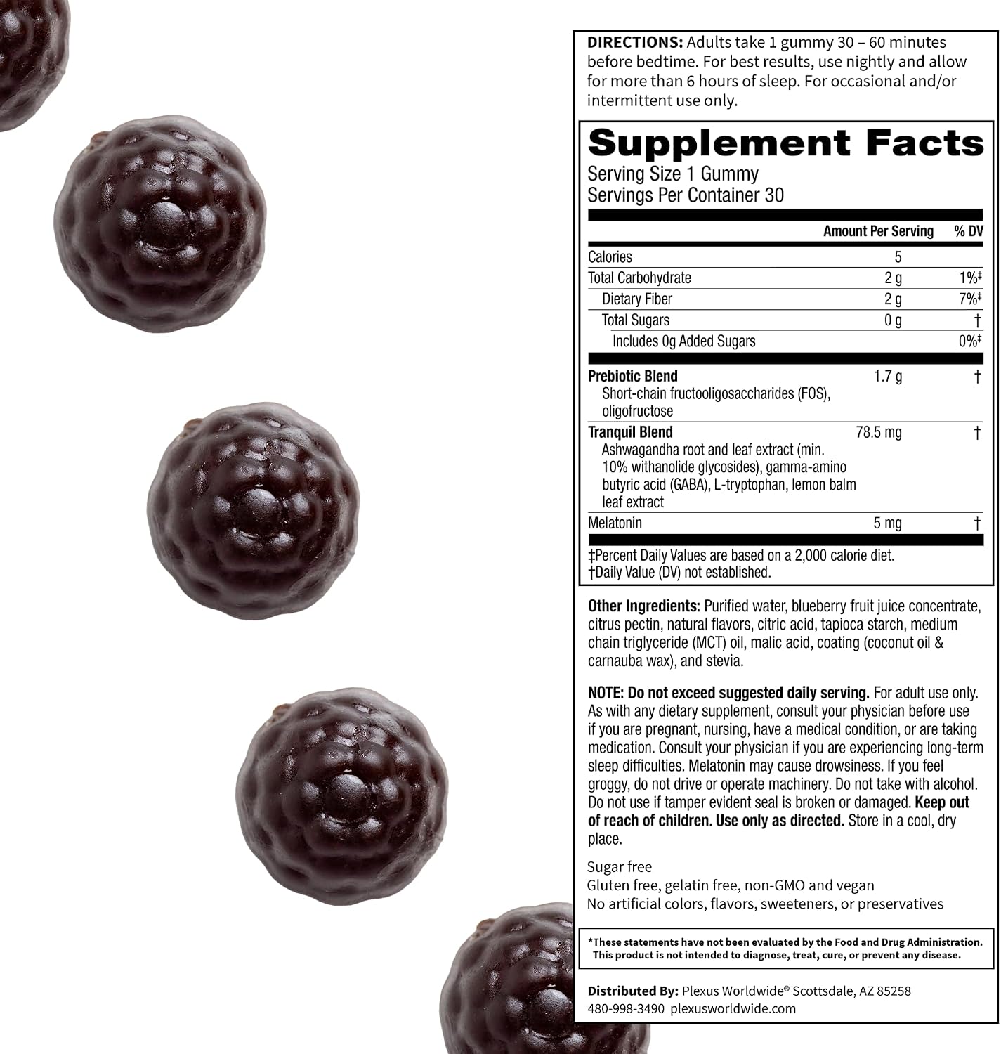 Plexus Sleep® | 5mg melatonin sleep gummies with ashwagandha, GABA & prebiotic FOS fiber — sugar-free, mixed berry