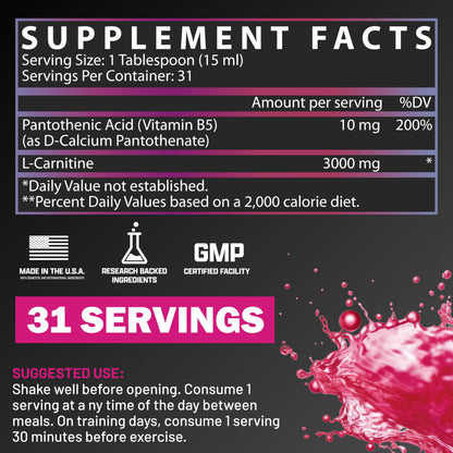 Nutrex Research L Carnitine 3000 - Clinically Dosed L-Carnitine Liquid for Energy, Metabolism & Muscle Recovery - Delicious Strawberry Watermelon - No Sugar, No Carbs, No Stimulants - 31 Servings