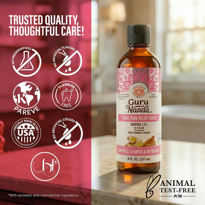 GuruNanda Oral Pain Relief Oil Pulling Mouthwash, Miswak & Clove Oil, 8oz