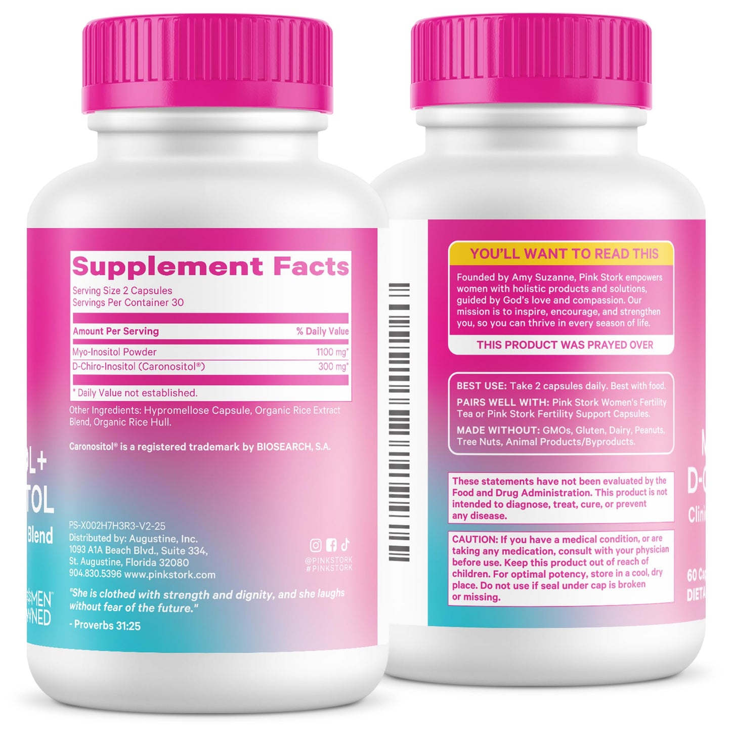 Pink Stork Myo-Inositol & D-Chiro Inositol: 3.6:1 Blend to Support Fertility, Hormone Balance for Women - Ovarian Function, Ovulation, Conception, and Period Support Supplement - 60 Capsules