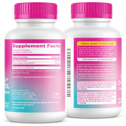 Pink Stork Myo-Inositol & D-Chiro Inositol: 3.6:1 Blend to Support Fertility, Hormone Balance for Women - Ovarian Function, Ovulation, Conception, and Period Support Supplement - 60 Capsules