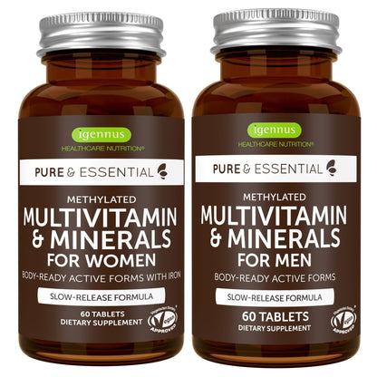 Igennus Methylated Multivitamin for Men with 22 Actives, 60 Tablets | Lycopene for Antioxidant Support, High Potency B12, Sustained Release, Pure & Clean, Non-GMO & Halal