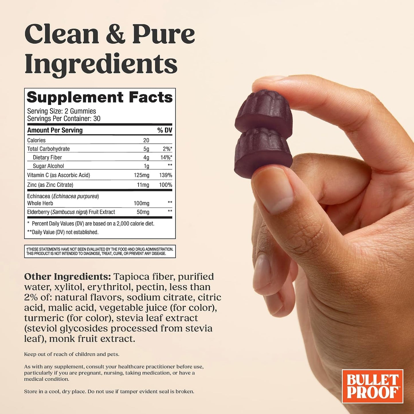 Bulletproof Sugar-Free Raspberry Elderberry Immune Gummies, 60 Count, Keto Supplement for Immune Support