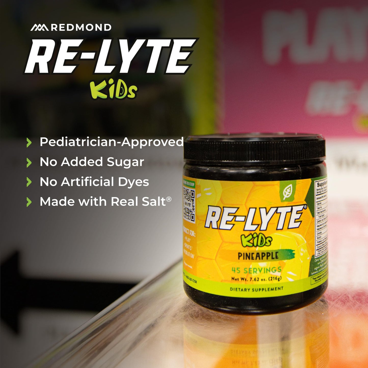 REDMOND Re-Lyte Kids Hydration Electrolyte Mix Powder, Pink Lemonade 7.62 oz