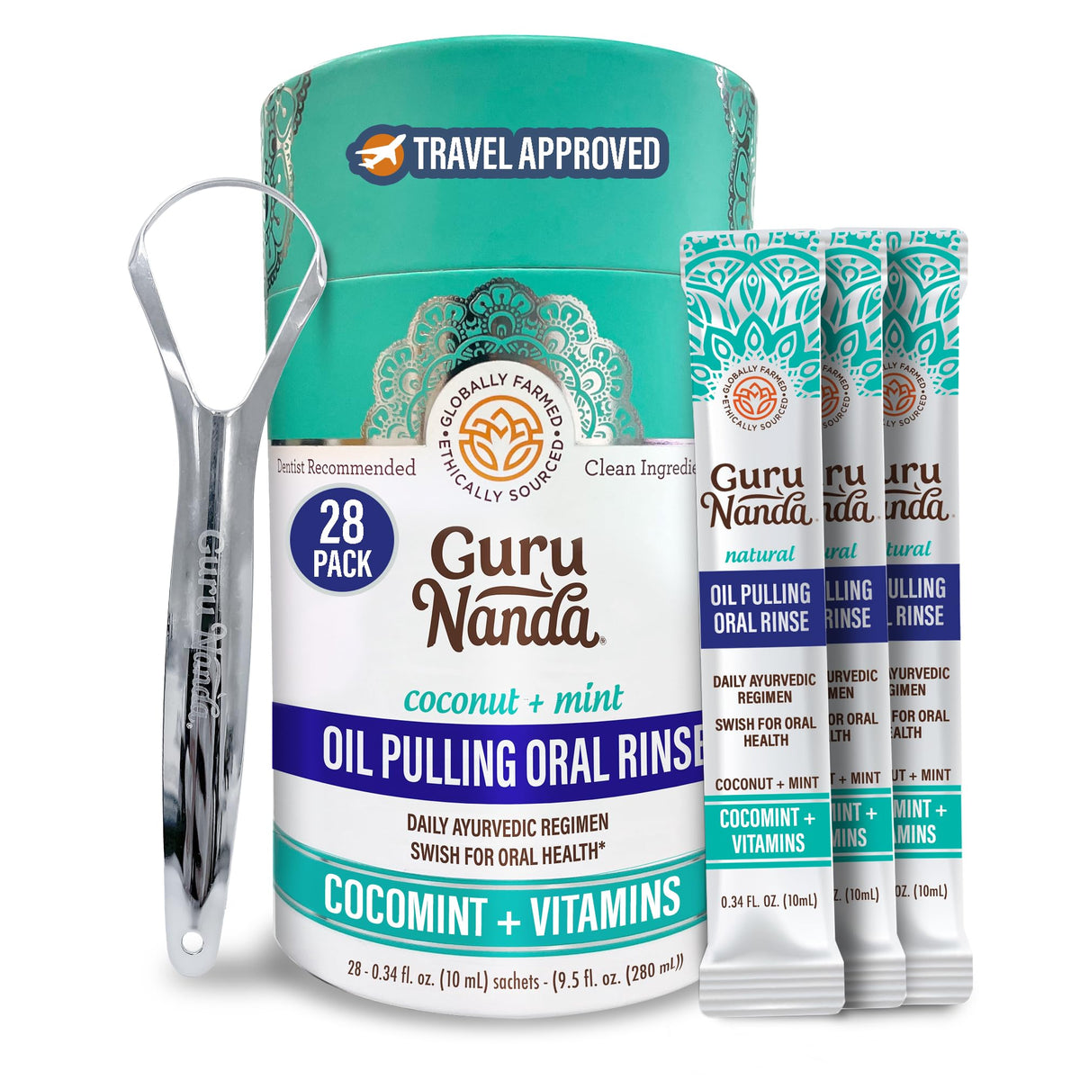 GuruNanda Coconut Oil Pulling Travel Mouthwash-7 Sachets, Travel Essentials