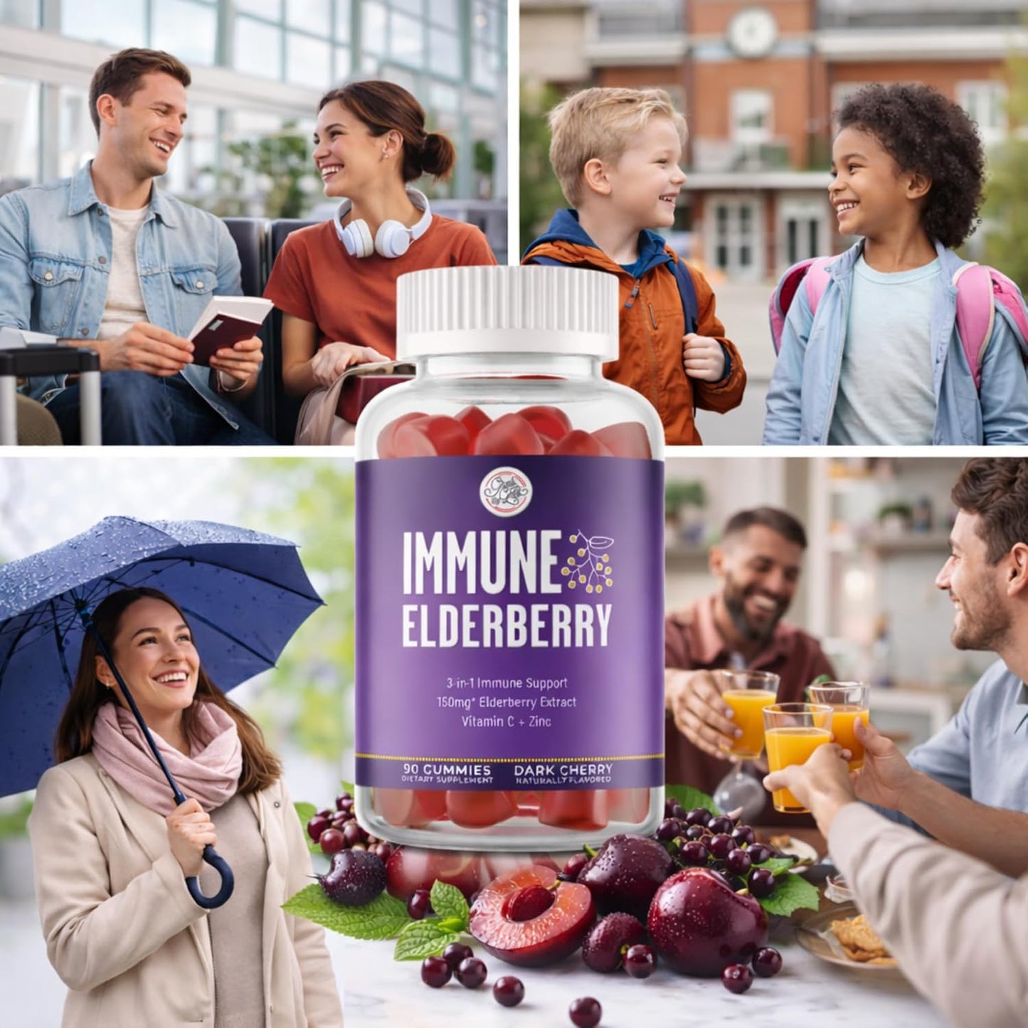 Grab The Gold Immunity Gummies Elderberry Vitamin C Zinc 90 Count