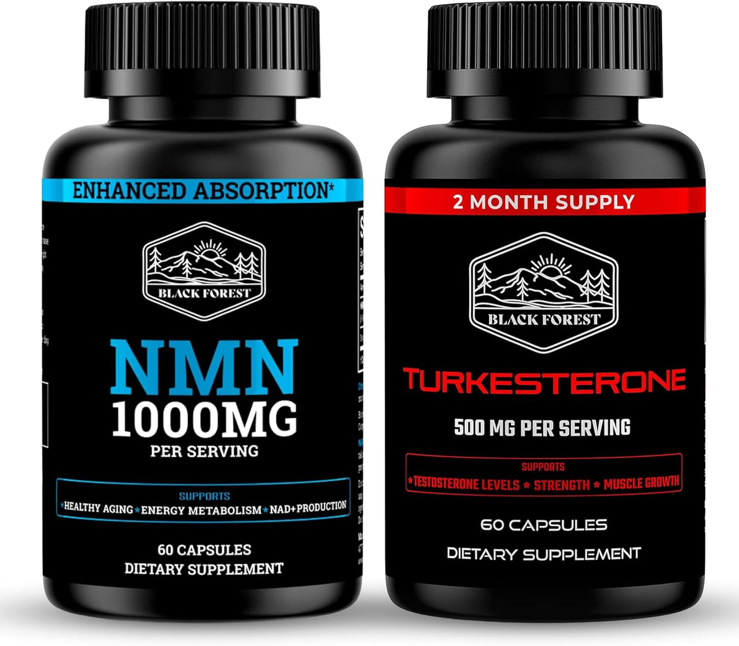 Black Forest NMN 1000mg NAD Support Supplement and Turkesterone 500mg Strength Performance Bundle with BioPerine Enhanced Absorption