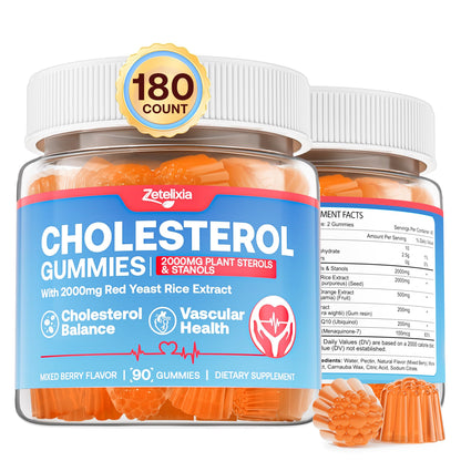 Cholesterol Lowering Supplements Gummies, Cholesterol Gummies with Plant Sterols & Stanols, Red Yeast Rice, Lower Cholesterol Naturally – Vegan, Non-GMO, Mixed Berry Flavor, 90Ct