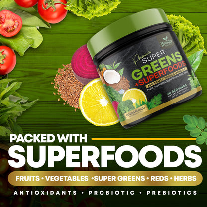 Greens Powder Superfood Supplement - Super Green Reds Smoothie Mix Blend with Spirulina