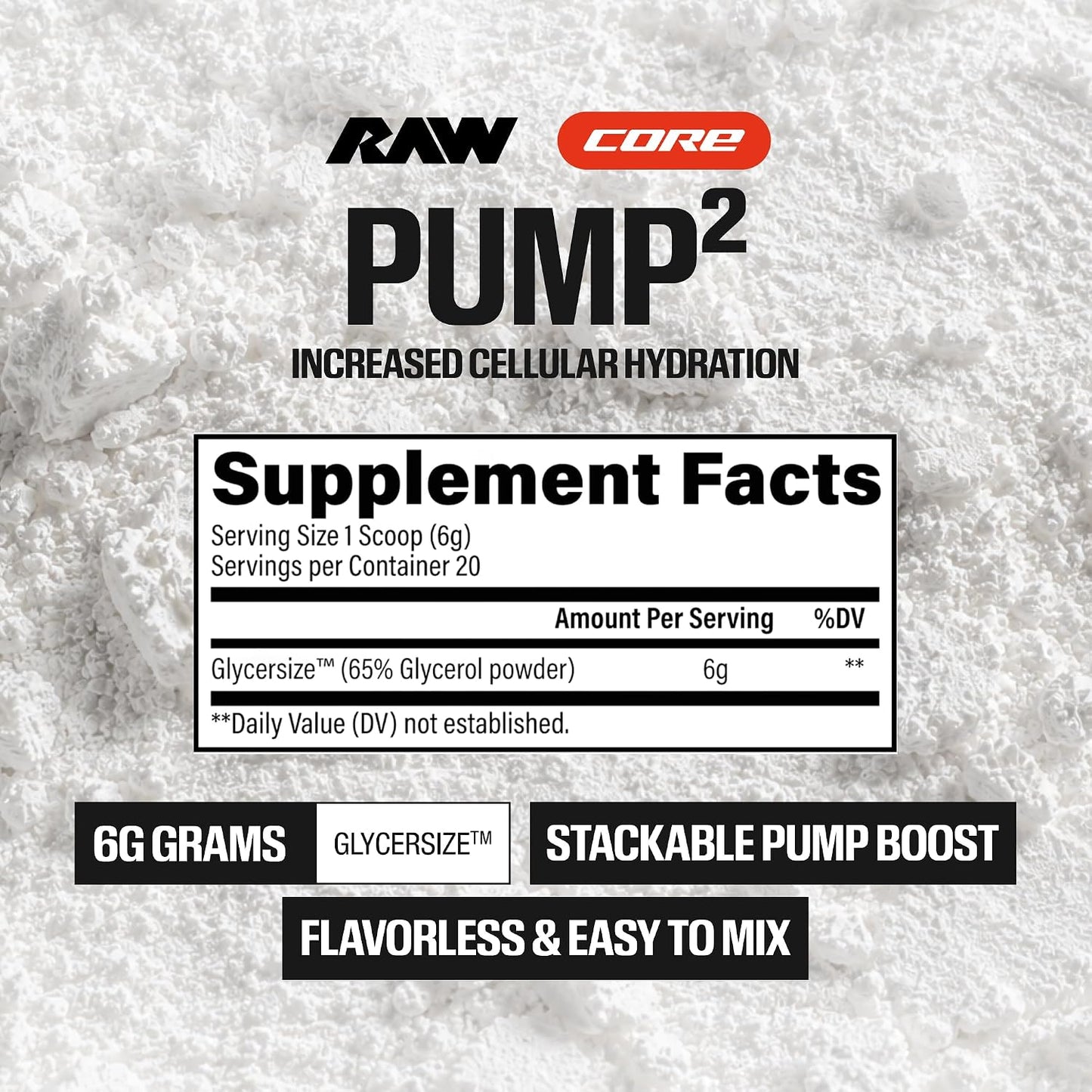 RAW Pump2 Pre Workout | Glycerol Pump Pre Workout Supplement, Pair Pump Supplement for Best Results Or Any Preworkout Powder | Enhanced Hydration and Boost Energy | Unflavored (20 Servings)