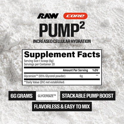 RAW Pump2 Pre Workout | Glycerol Pump Pre Workout Supplement, Pair Pump Supplement for Best Results Or Any Preworkout Powder | Enhanced Hydration and Boost Energy | Unflavored (20 Servings)