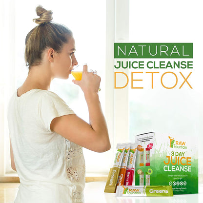 Raw Fountain 3 Day Juice Cleanse Detox, Weight Management Program, 24 Powder Packets