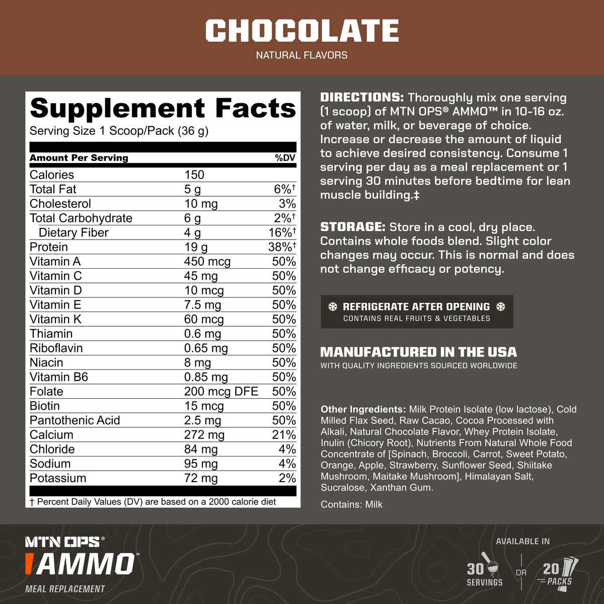 MTN OPS Ammo Meal Replacement Protein Powder, Peanut Butter Chocolate