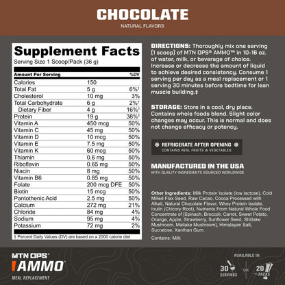 MTN OPS Ammo Meal Replacement Protein Powder, Peanut Butter Chocolate