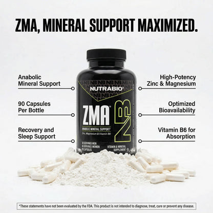 NutraBio ZMA Supplements for Men & Women- Zinc Magnesium Supplements to Support Hormone Levels, Peak Performance, Sleep, Muscle Recovery, Immune Health, 180 Ct.