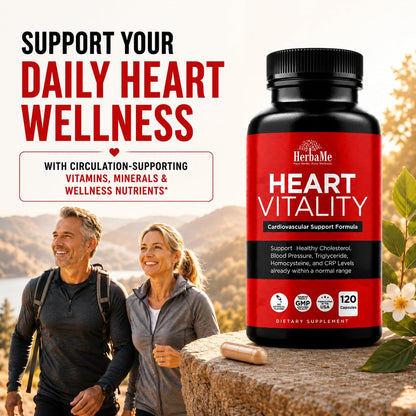 HerbaMe Heart Support Supplement for Men & Women, Daily Heart Wellness & Circulation Support, Supports Cardiovascular Wellness & Vascular Function with L-Arginine, Citrulline & CoQ10, 120 Capsules