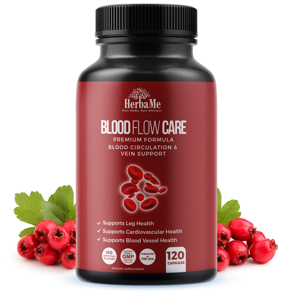 HerbaMe Blood Circulation Supplement, 120 Capsules, Supports Leg Vein, Heart