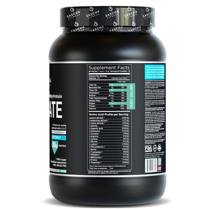 SASCHA FITNESS Hydrolyzed Whey Protein Isolate,100% Grass-Fed (2 Pounds, Coconut)