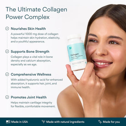 Bettervits Collagen Peptides Complex with Hyaluronic Acid & Turmeric | Hydrolyzed Marine Collagen Supplements for Women & Men | Collagen with Vitamin C for Skin, Hair, Nails & Joints – 60 Capsules