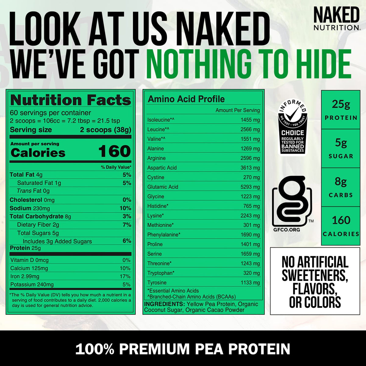 NAKED Chocolate Pea Protein - Pea Protein Isolate from North American Farms - 5lb Bulk