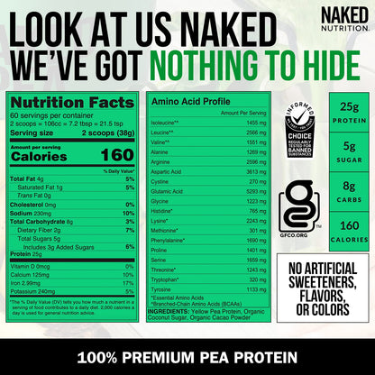 NAKED Chocolate Pea Protein - Pea Protein Isolate from North American Farms - 5lb Bulk