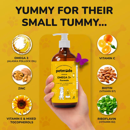 Omega 3 Fish Oil for Dogs - Wild Alaskan Pollock Oil Itchy Skin and Coat | Omega 3 Fatty Acids - Vet Approved Liquid EPA & DHA Supplements - with Zinc, Vitamin C, B2, B7 & E - 16 Fl Oz