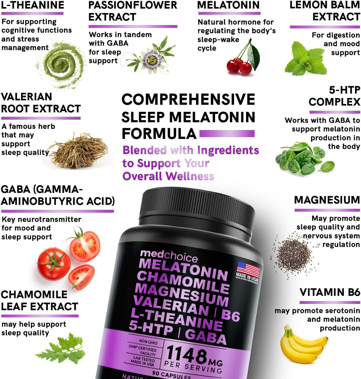 MEDCHOICE Sleep Melatonin (90ct) and Nootropic Brain (60ct) Supplement Bundle - Wellness Duo for Sleep, Brain, Focus, & Mood Support - Vegan, Non-GMO, Gluten-Free