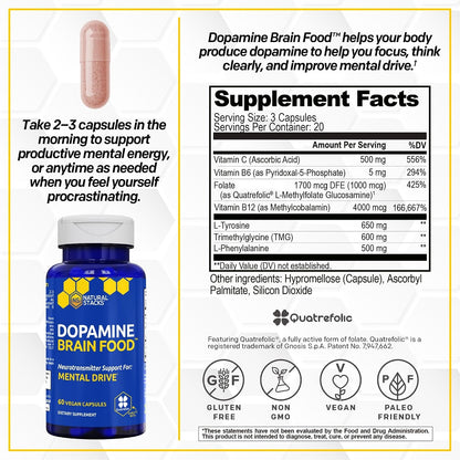 NATURAL STACKS Serotonin Brain Food + Dopamine Brain Food Bundle - Supports a Positive Mood & Mental Drive* - 120 Total Capsules