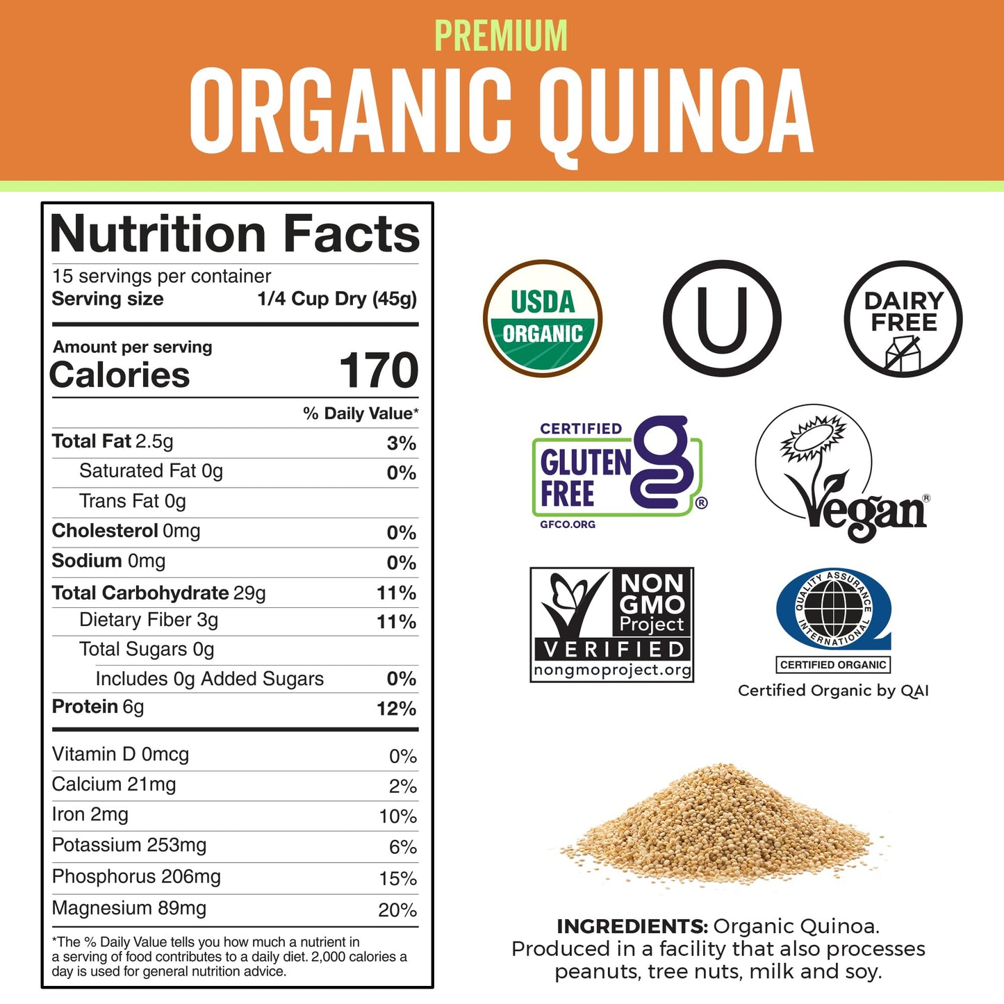 Viva Naturals Organic Quinoa, 4 lb – Pre-Washed Whole Grain, Plant Protein, USDA Organic, Gluten-Free, Non-GMO, Vegan, Kosher Rice and Pasta Substitute