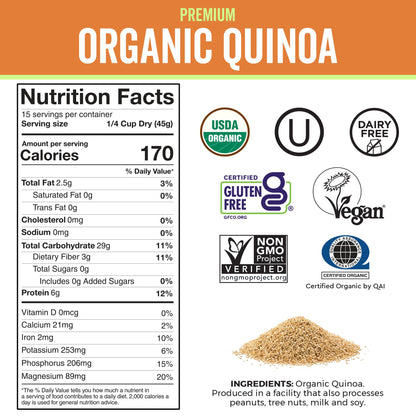 Viva Naturals Organic Quinoa, 4 lb – Pre-Washed Whole Grain, Plant Protein, USDA Organic, Gluten-Free, Non-GMO, Vegan, Kosher Rice and Pasta Substitute