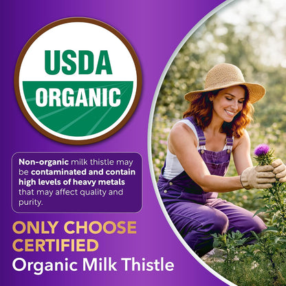 USDA Organic Milk Thistle | 80% Silymarin Flavonoids | 35:1 Extract | 120ct