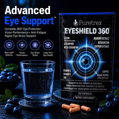 EyeShield 360 Eye Supplements for Adults Over 50, 120 Vegan Capsules with Lutein Zeaxanthin Astaxanthin Bilberry Saffron, Vision Supplement, Eye Support Formula with BioPerine, Made in UK