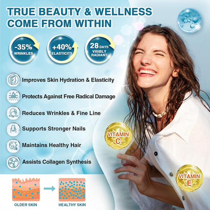NATURE TARGET Marine Collagen Peptides Powder, 35 Servings | Type I & III Collagen, Probiotics, Vitamin C & Hyaluronic Acid, For Skin, Hair, Nails, Wild-Caught Fish & Grass-Fed Bovine