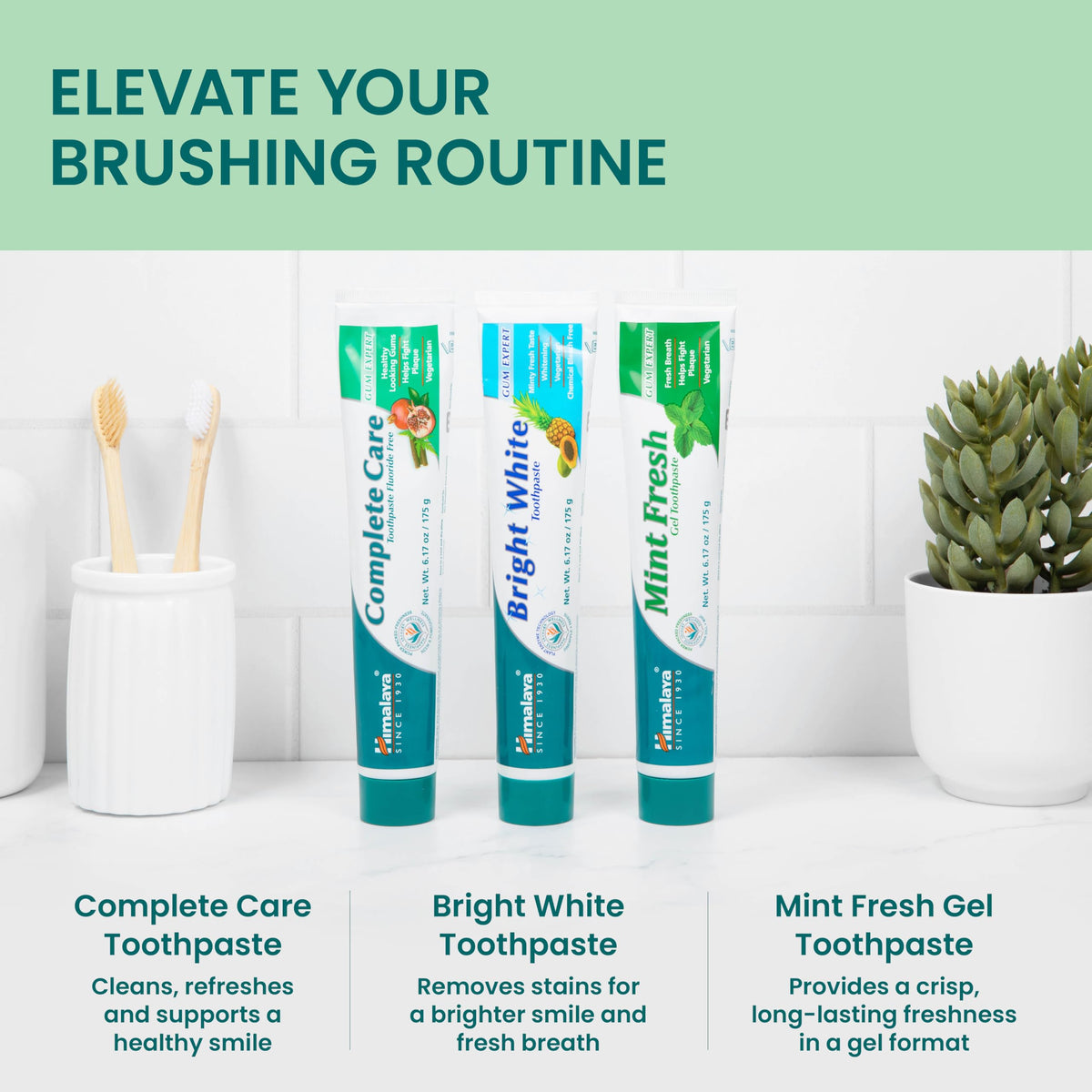 Himalaya Mint Fresh Gel Toothpaste, Fluoride Free to Reduce Plaque & Brighten Teeth, 6.17 oz, 2 Pack